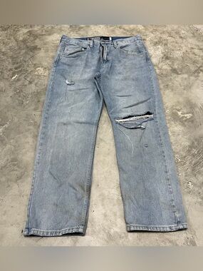 Levis SilverTab Straight Jeans Y2K Men 34x30 Blue Medium Wash Denim Distressed